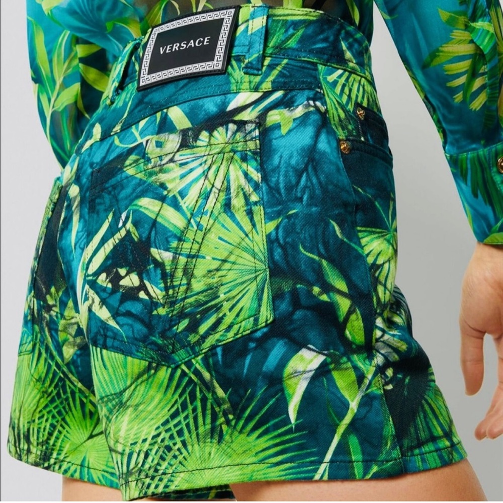 Versace Jungle Print Denim Shorts - Picture 8 of 12